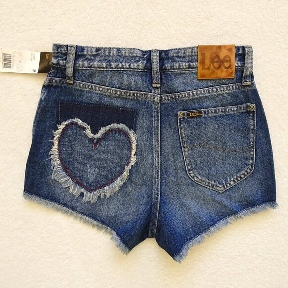 Lee Cut Off Denim Jean Shorts Women's Size 26 High Rise Heart - Picture 1 of 6